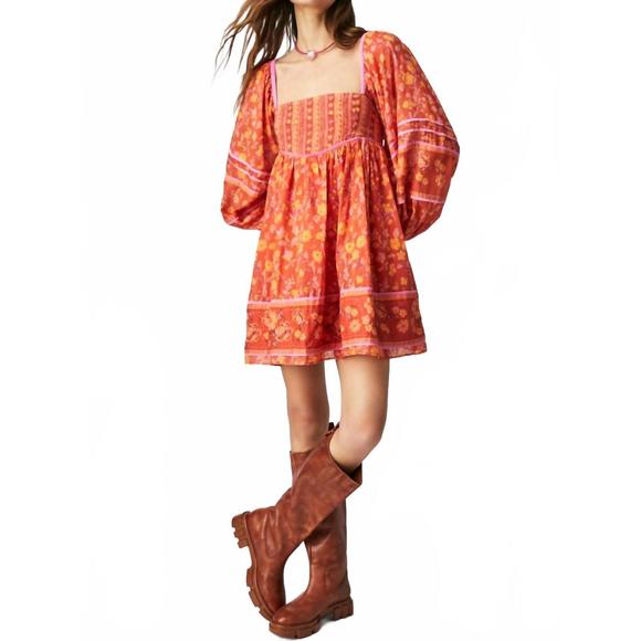 NEW FREE PEOPLE endless afternoon mini dress in chili combo - Picture 4 of 4